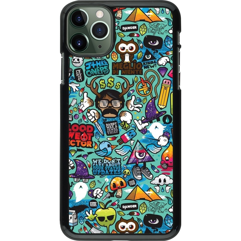 Coque iPhone 11 Pro Max - Mixed Cartoons Turquoise