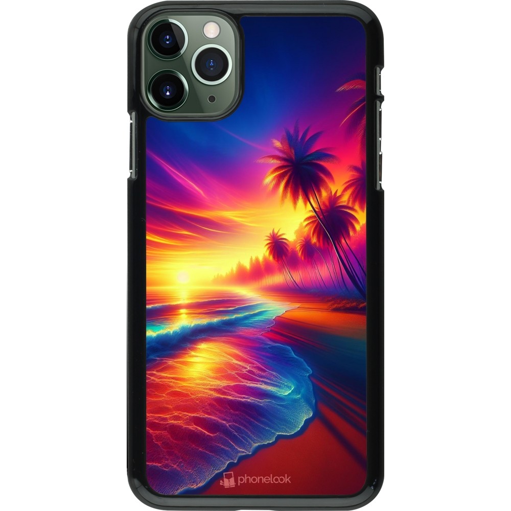 Coque iPhone 11 Pro Max - Plage coucher soleil flashy