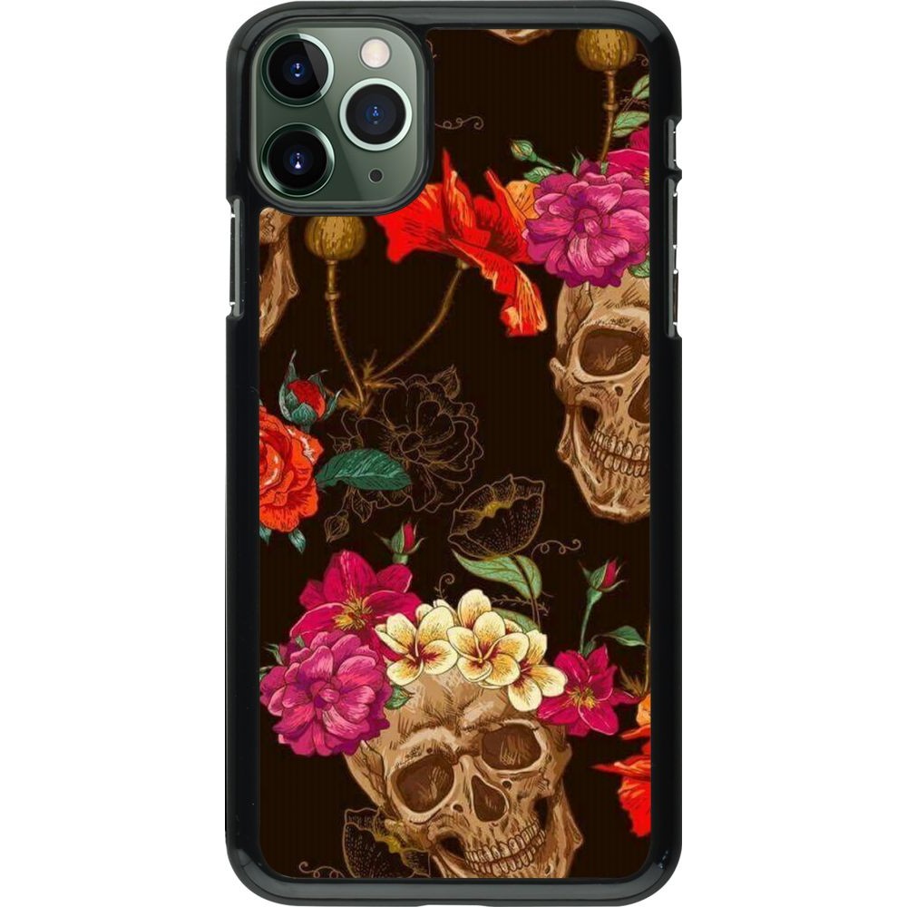 Coque iPhone 11 Pro Max - Skulls and flowers