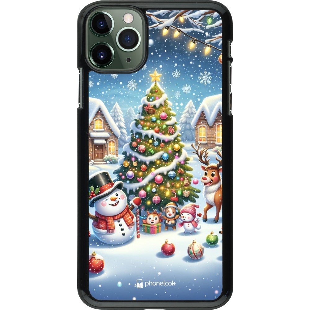 Coque iPhone 11 Pro Max - Noël 2023 bonhomme de neige et sapin