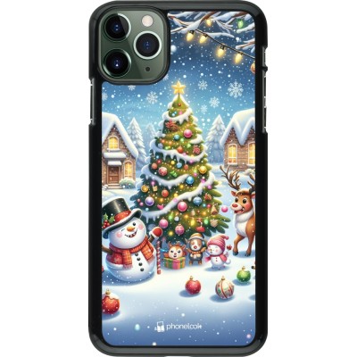 Coque iPhone 11 Pro Max - Noël 2023 bonhomme de neige et sapin