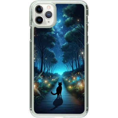 Coque iPhone 11 Pro Max - Plastique transparent Chat noir promenade