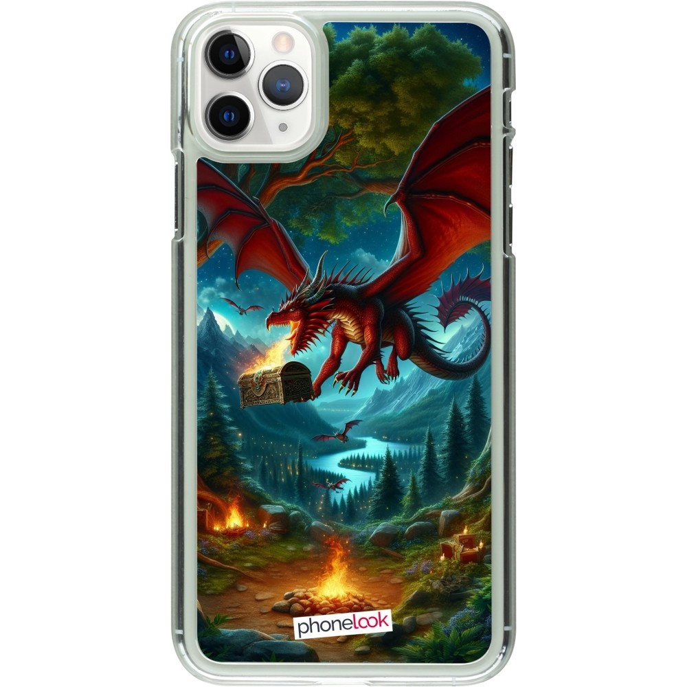 Coque iPhone 11 Pro Max - Plastique transparent Dragon Volant Forêt Trésor