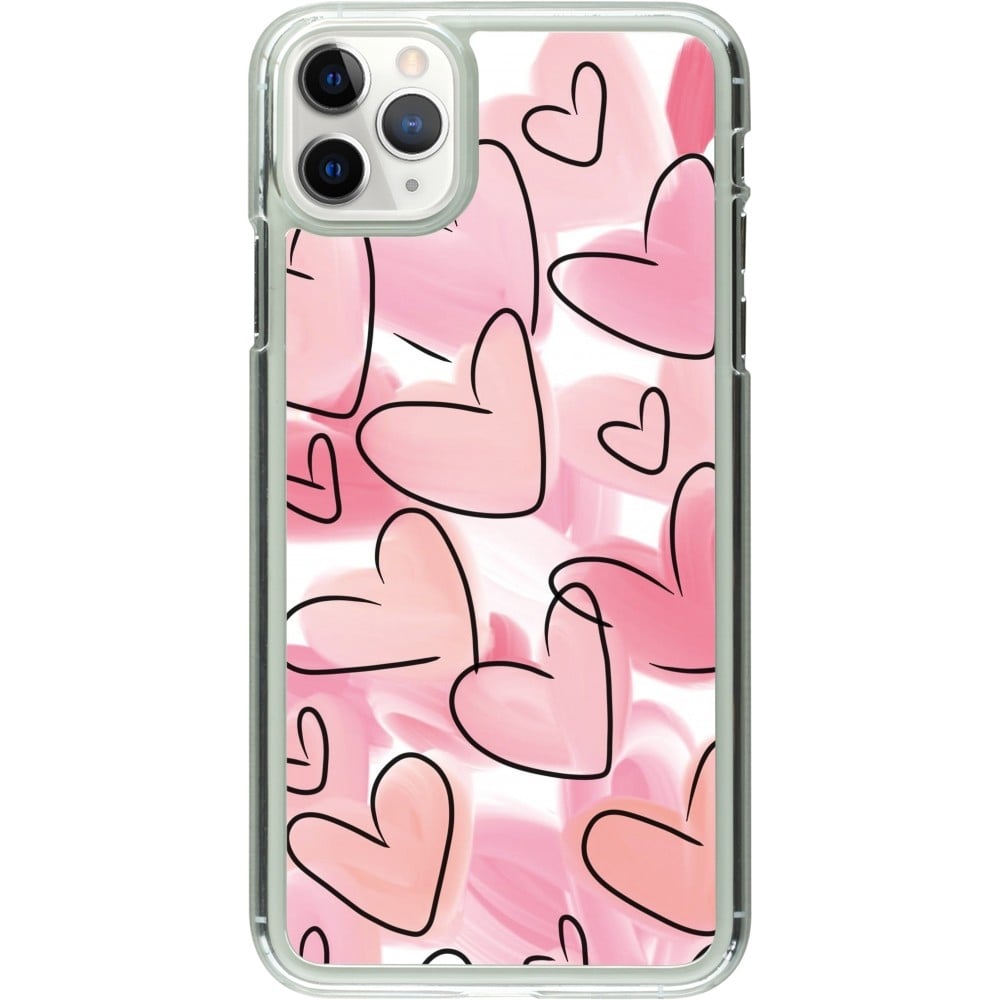 Coque iPhone 11 Pro Max - Plastique transparent Easter 2023 pink hearts