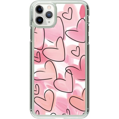 Coque iPhone 11 Pro Max - Plastique transparent Easter 2023 pink hearts