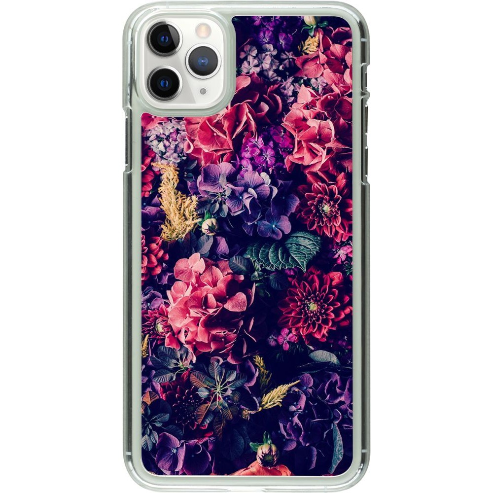 Coque iPhone 11 Pro Max - Plastique transparent Flowers Dark