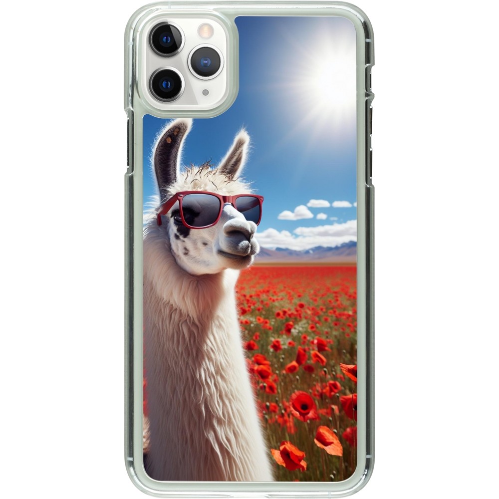 Coque iPhone 11 Pro Max - Plastique transparent Lama Chic en Coquelicot