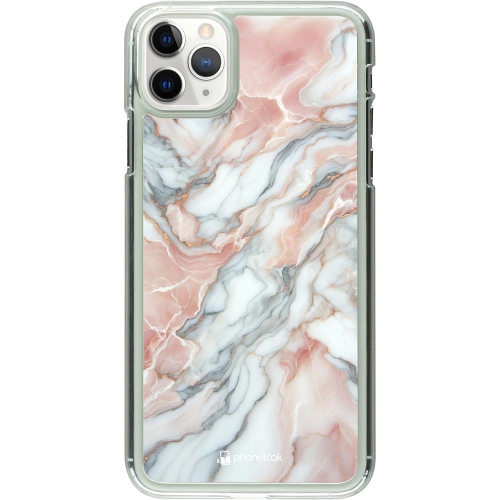 Coque iPhone 11 Pro Max - Plastique transparent Marbre Rose Lumineux