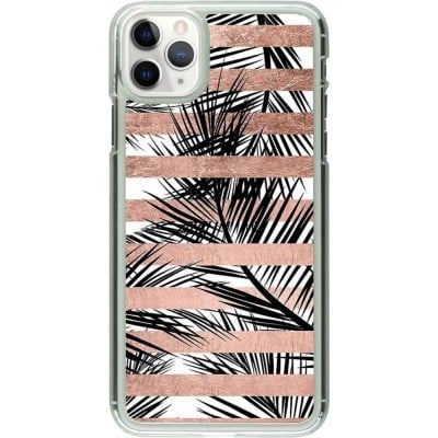 Coque iPhone 11 Pro Max - Plastique transparent Palm trees gold stripes