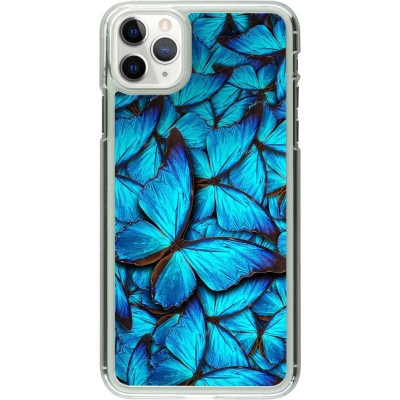 Coque iPhone 11 Pro Max - Plastique transparent Papillon - Bleu