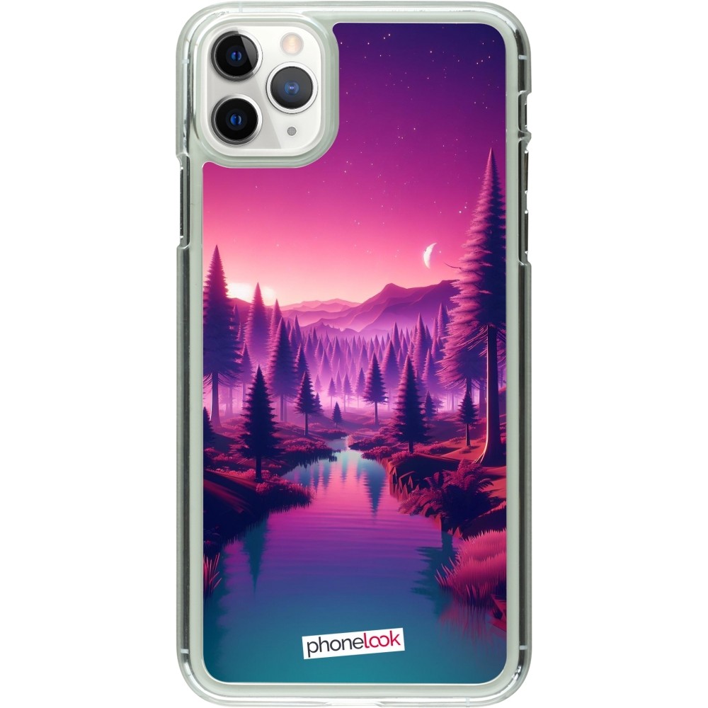 Coque iPhone 11 Pro Max - Plastique transparent Paysage Violet-Rose