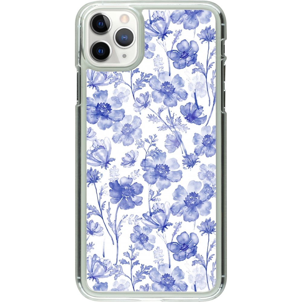 Coque iPhone 11 Pro Max - Plastique transparent Spring 23 watercolor blue flowers