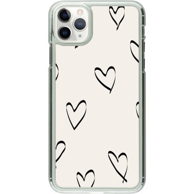 Coque iPhone 11 Pro Max - Plastique transparent Valentine 2023 minimalist hearts