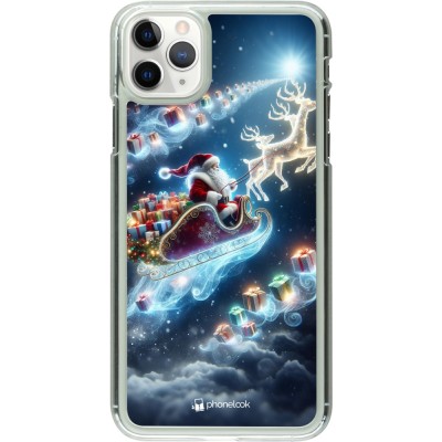 Coque iPhone 11 Pro Max - Plastique transparent Noël 2023 Père Noël enchanté