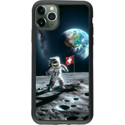 Coque iPhone 11 Pro Max - Silicone rigide noir Astro Suisse sur lune