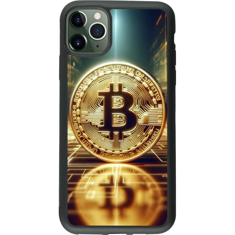 Coque iPhone 11 Pro Max - Silicone rigide noir Bitcoin Standing