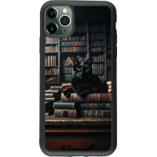 Coque iPhone 11 Pro Max - Silicone rigide noir Chat livres sombres