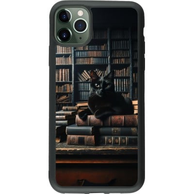 Coque iPhone 11 Pro Max - Silicone rigide noir Chat livres sombres