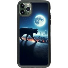 Coque iPhone 11 Pro Max - Silicone rigide noir Chat noir sous la pleine lune