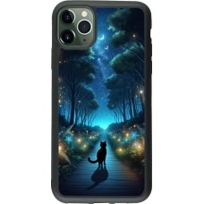 Coque iPhone 11 Pro Max - Silicone rigide noir Chat noir promenade