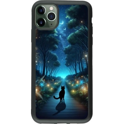 Coque iPhone 11 Pro Max - Silicone rigide noir Chat noir promenade