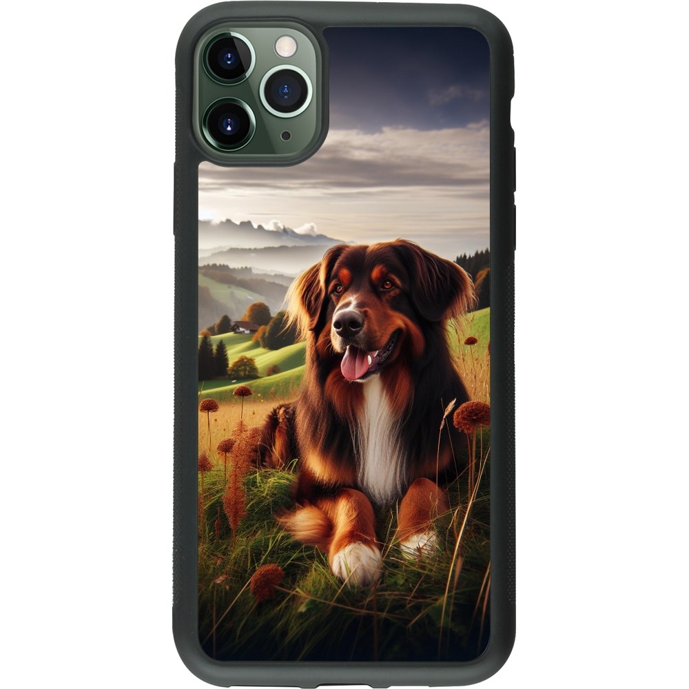 Coque iPhone 11 Pro Max - Silicone rigide noir Chien Campagne Suisse