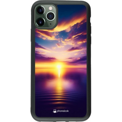 Coque iPhone 11 Pro Max - Silicone rigide noir Coucher soleil jaune violet