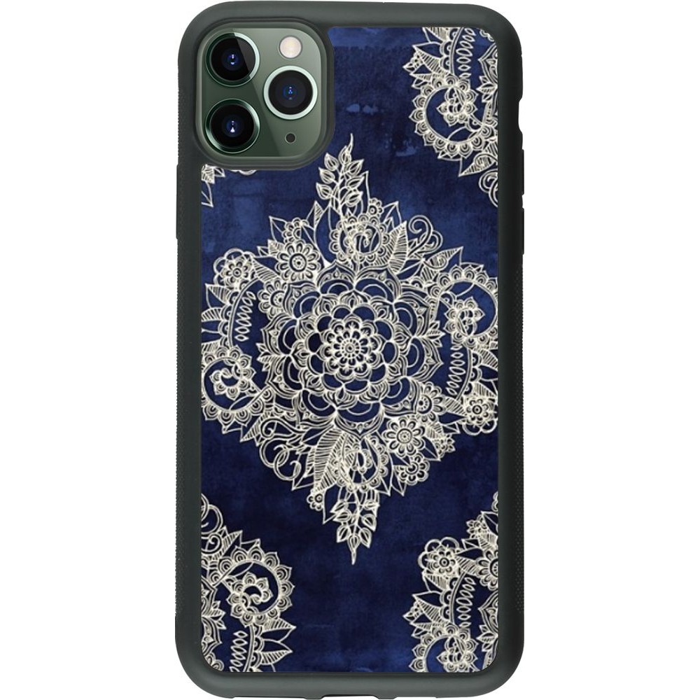 Coque iPhone 11 Pro Max - Silicone rigide noir Cream Flower Moroccan