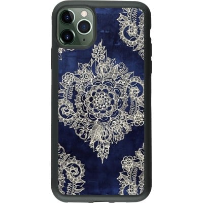 Coque iPhone 11 Pro Max - Silicone rigide noir Cream Flower Moroccan