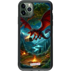 Coque iPhone 11 Pro Max - Silicone rigide noir Dragon Volant Forêt Trésor