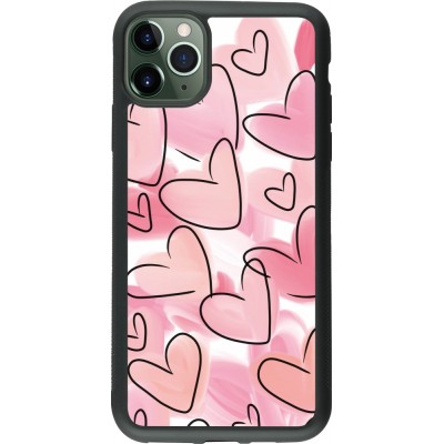 Coque iPhone 11 Pro Max - Silicone rigide noir Easter 2023 pink hearts