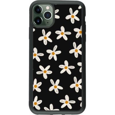 Coque iPhone 11 Pro Max - Silicone rigide noir Easter 2024 white on black flower