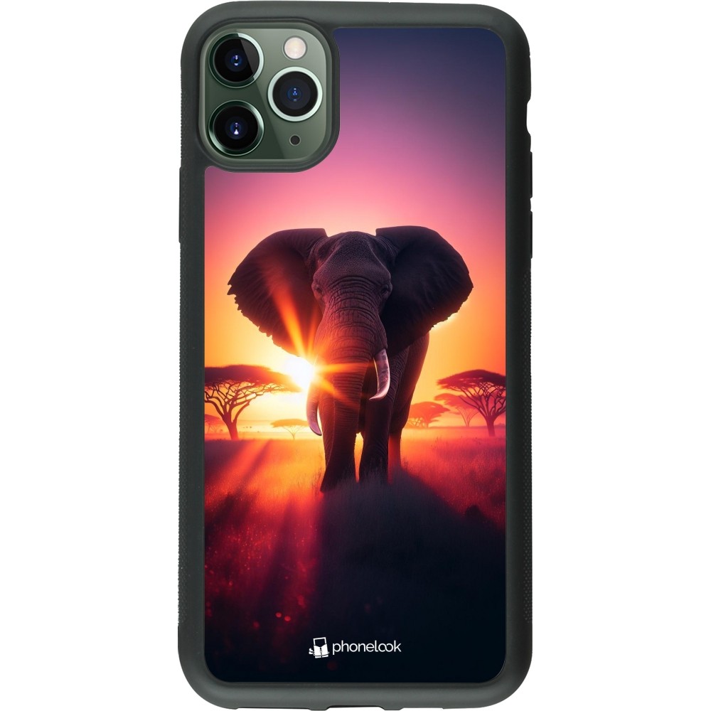 Coque iPhone 11 Pro Max - Silicone rigide noir Elephant Sunrise Beauty