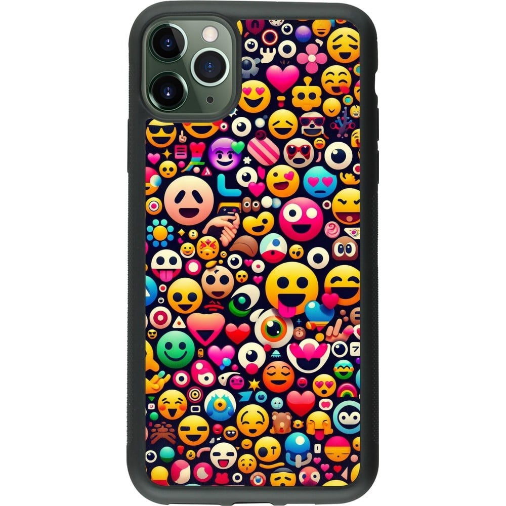 Coque iPhone 11 Pro Max - Silicone rigide noir Emoji Mix Color