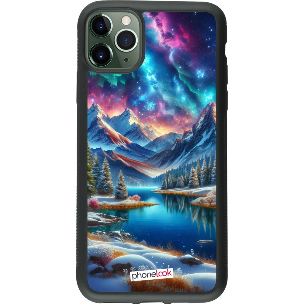 Coque iPhone 11 Pro Max - Silicone rigide noir Fantasy Mountain Lake Sky Stars