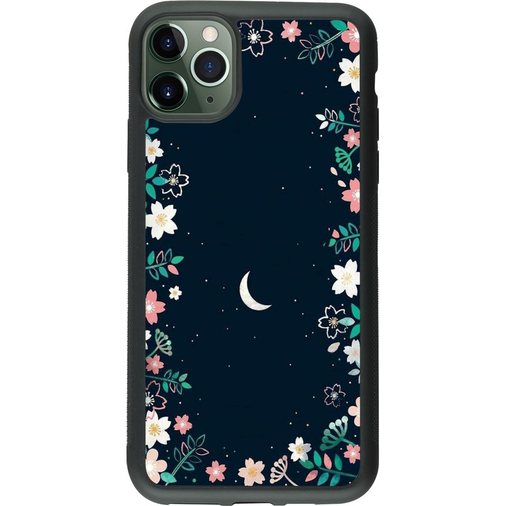 Coque iPhone 11 Pro Max - Silicone rigide noir Flowers space