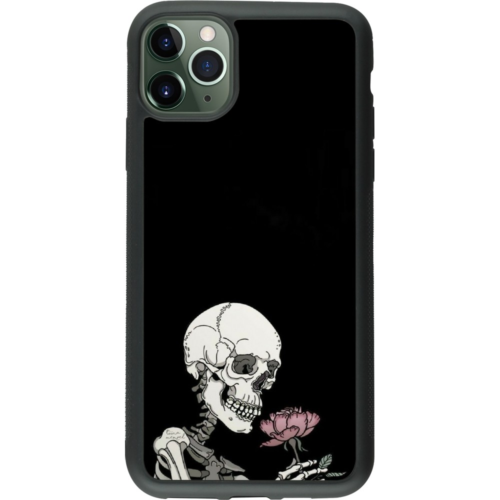 Coque iPhone 11 Pro Max - Silicone rigide noir Halloween 2023 rose and skeleton