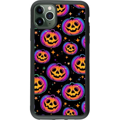 Coque iPhone 11 Pro Max - Silicone rigide noir Halloween 2024 rainbow pumpkins