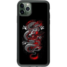 Coque iPhone 11 Pro Max - Silicone rigide noir Japanese style Dragon Tattoo Red Black