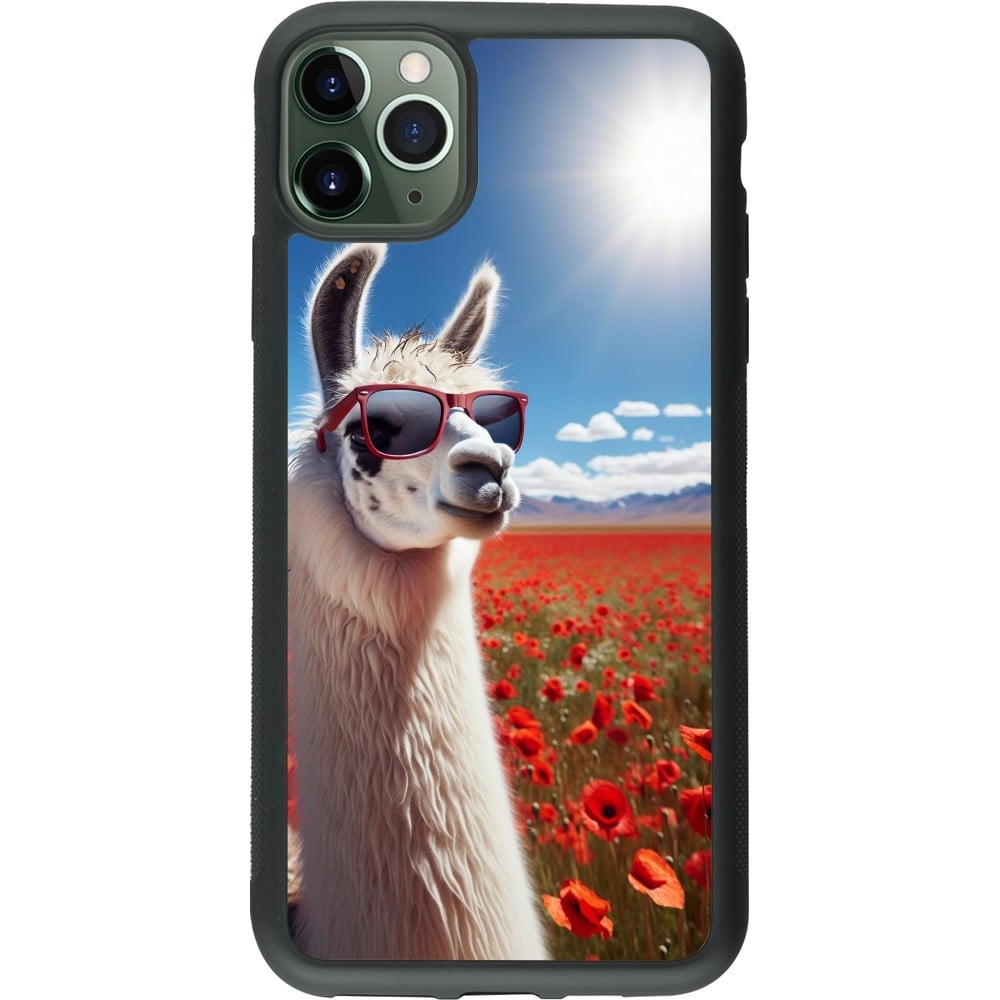 Coque iPhone 11 Pro Max - Silicone rigide noir Lama Chic en Coquelicot