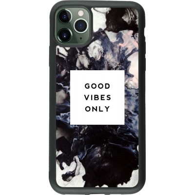 Coque iPhone 11 Pro Max - Silicone rigide noir Marble Good Vibes Only