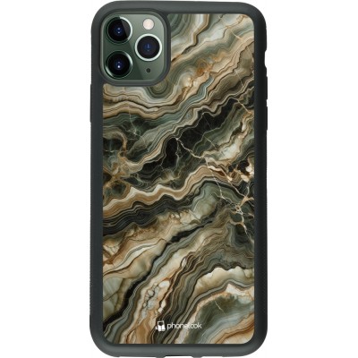 Coque iPhone 11 Pro Max - Silicone rigide noir Marbre Olive