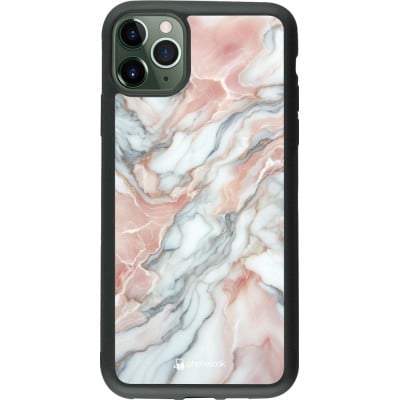 Coque iPhone 11 Pro Max - Silicone rigide noir Marbre Rose Lumineux