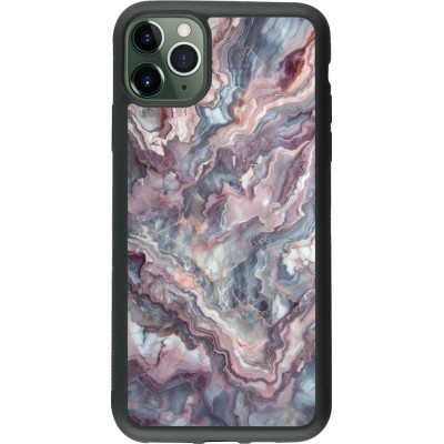 Coque iPhone 11 Pro Max - Silicone rigide noir Marbre violette argentée