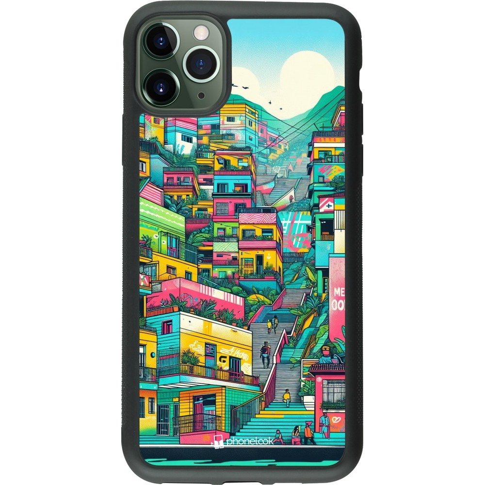 Coque iPhone 11 Pro Max - Silicone rigide noir Medellin Comuna 13 Art