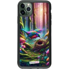 Coque iPhone 11 Pro Max - Silicone rigide noir Oiseau Nid Forêt