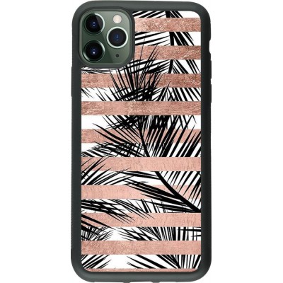 Coque iPhone 11 Pro Max - Silicone rigide noir Palm trees gold stripes