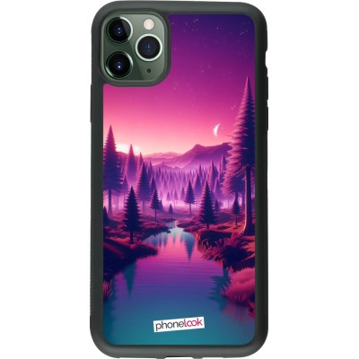 Coque iPhone 11 Pro Max - Silicone rigide noir Paysage Violet-Rose