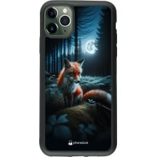 Coque iPhone 11 Pro Max - Silicone rigide noir Renard lune forêt