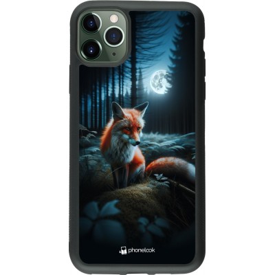 Coque iPhone 11 Pro Max - Silicone rigide noir Renard lune forêt